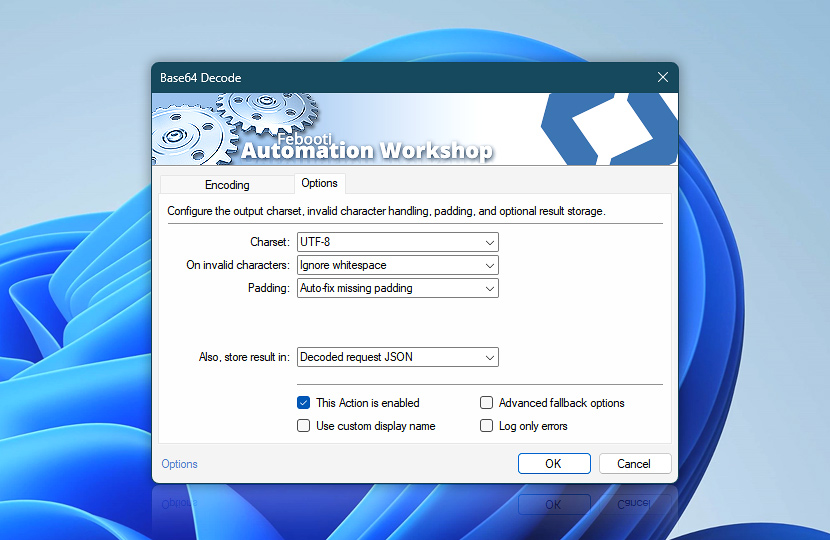 Base64 Decode · Options