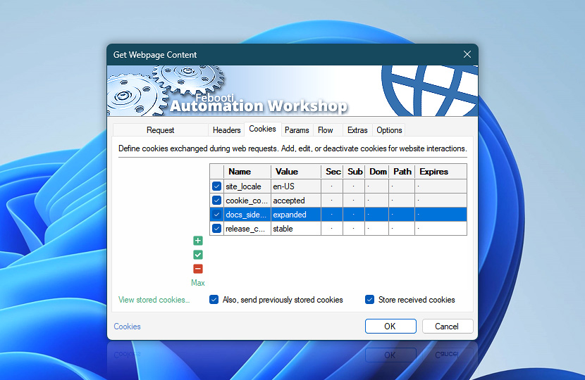 Get Webpage Content · Cookies