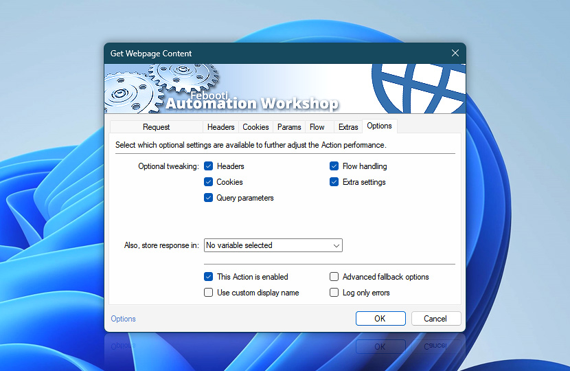 Get Webpage Content · Options