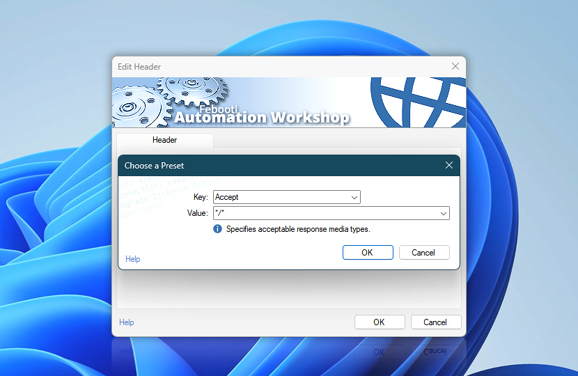 Create or edit header using presets
