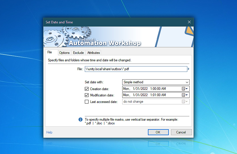 Main features of Set date and time Action
