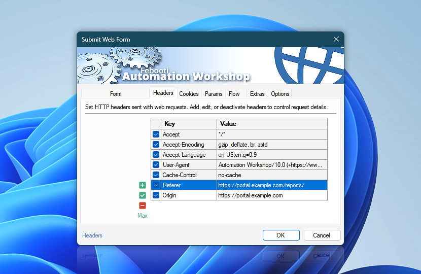 Submit Web Form · Headers
