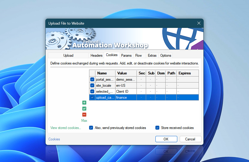 Upload File to Website · Cookies