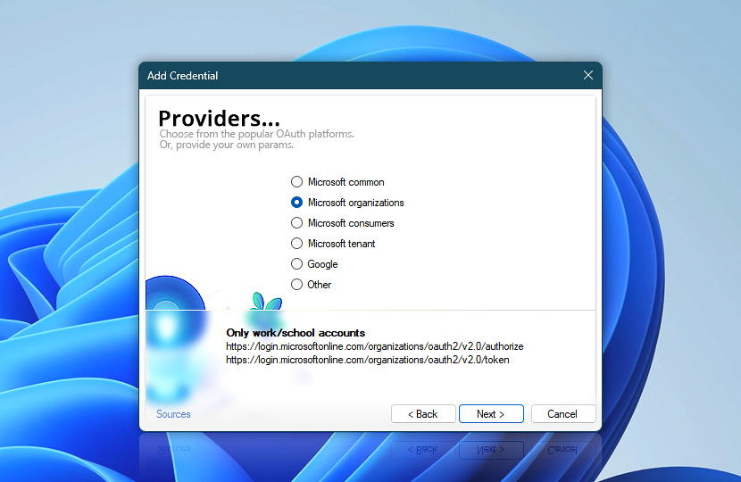 API Keys & Credentials · Microsoft organizations OAuth platform