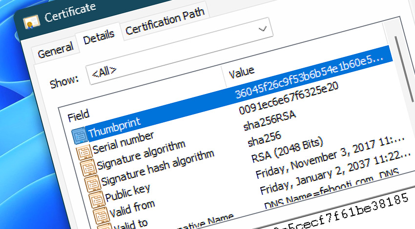 Certificate thumbprint