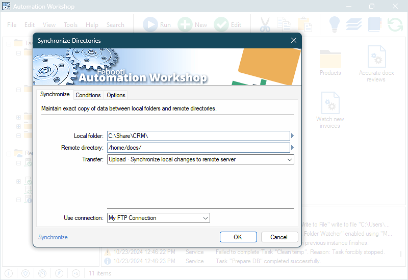 Synchronize Directories from a local PC to the selected FTP server