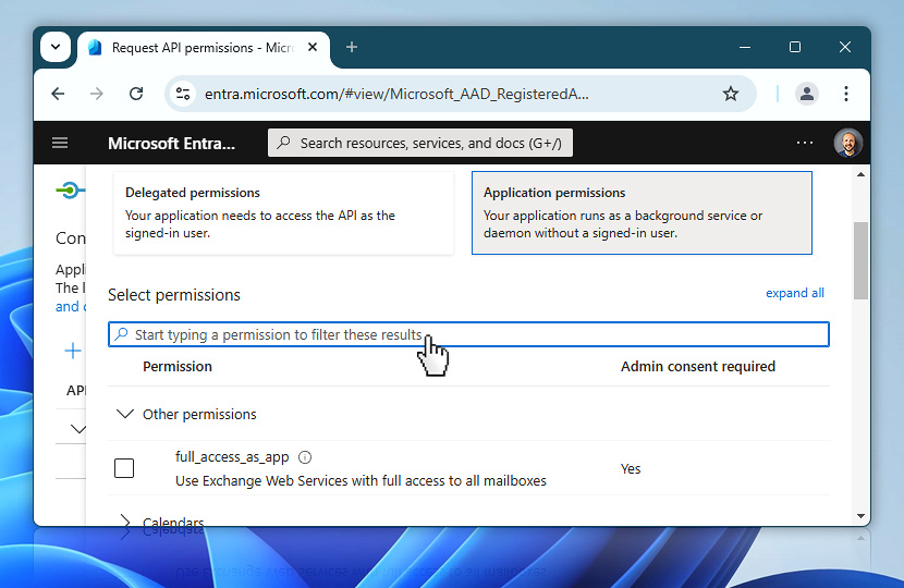 Application permissions—Select permissions
