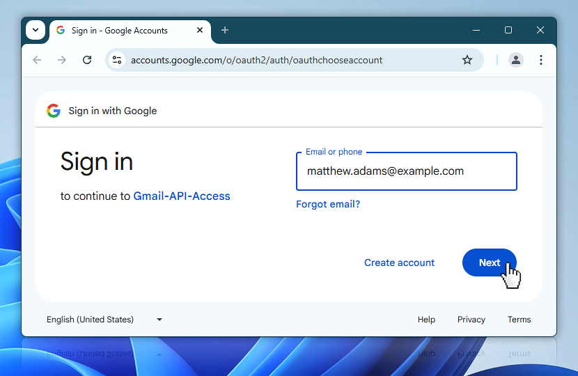 Sign in · Google Accounts · to continue to Gmail-API-Access