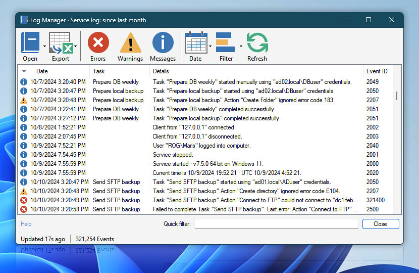 Log Manager · Automation Workshop screenshot