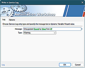 Automate action · Write in Service Log