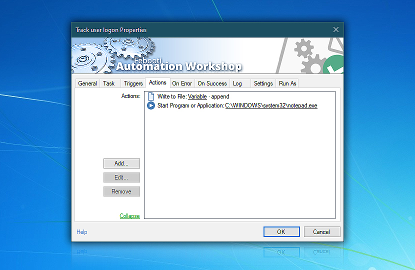 Actions: Write to file & Start program or application