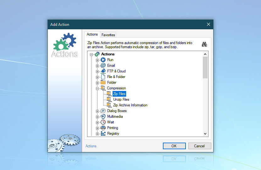 Add Action: Compression · Zip Files