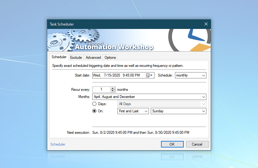 Advanced Task Scheduler—schedule monthly