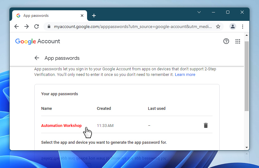 Google App passwords