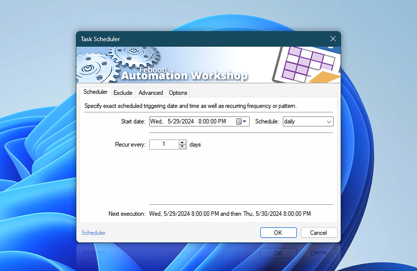 Task Scheduler: daily 8:00 PM