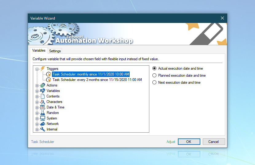 Variable Wizard—Task Scheduler