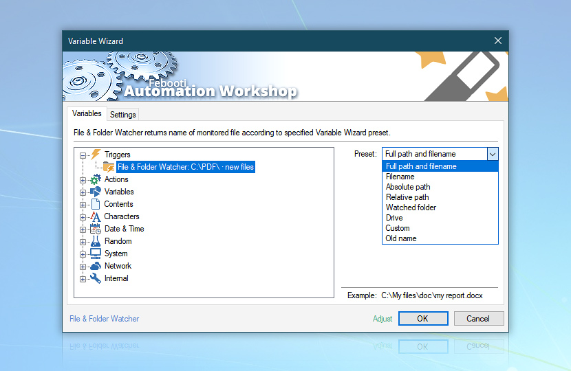 Variable Wizard · File & Folder Watcher · C:\PDF\