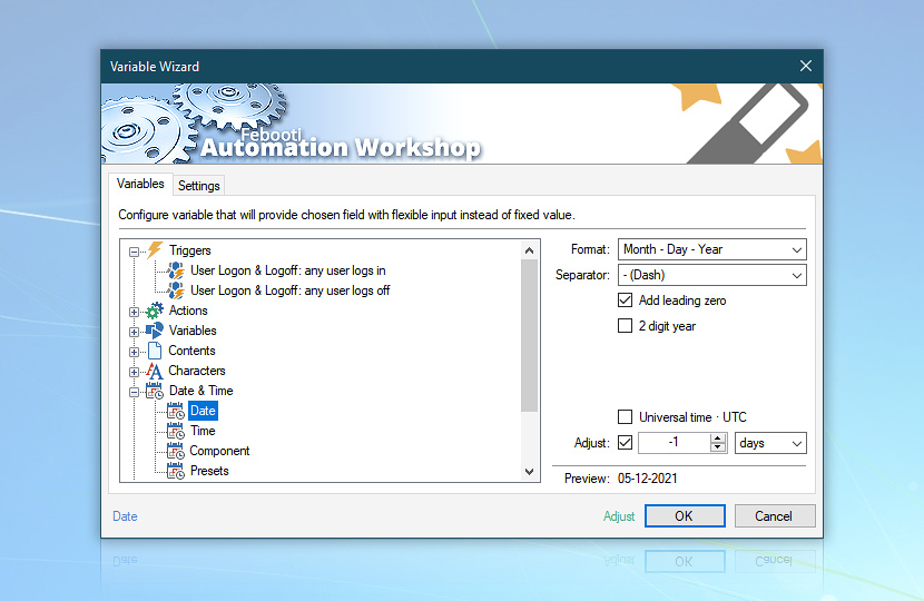 Variable Wizard: Adjust 1 day