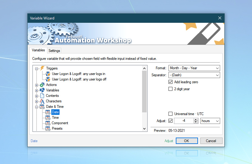 Variable Wizard: Adjust date 4 hours