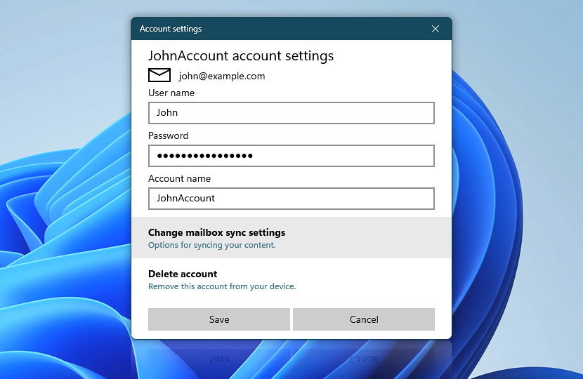 Windows Mail · Account settings