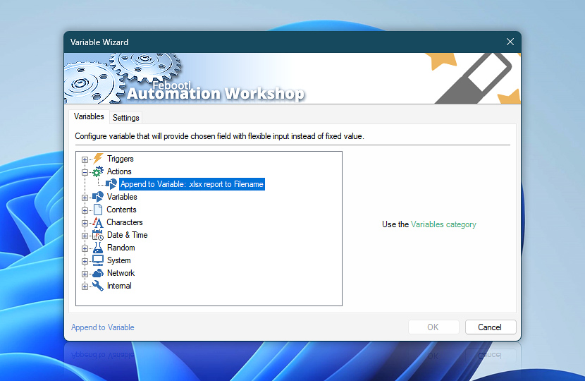 Variable Wizard · Append to Variable