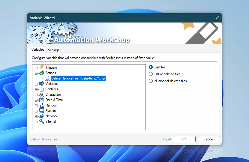 Variable Wizard · Delete Remote File