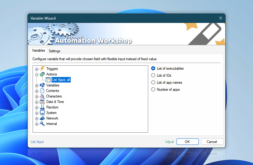 Variable Wizard · List Apps