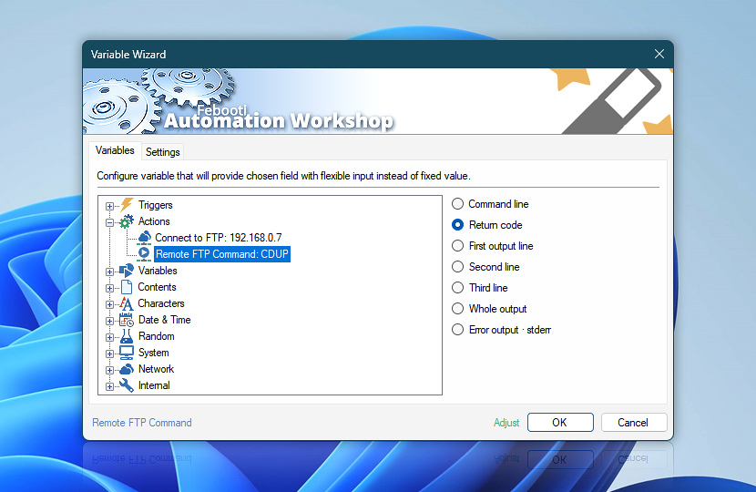 Variable Wizard · Remote FTP Command