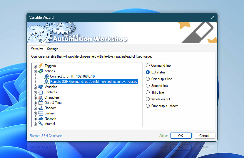 Variable Wizard · Remote SSH Command