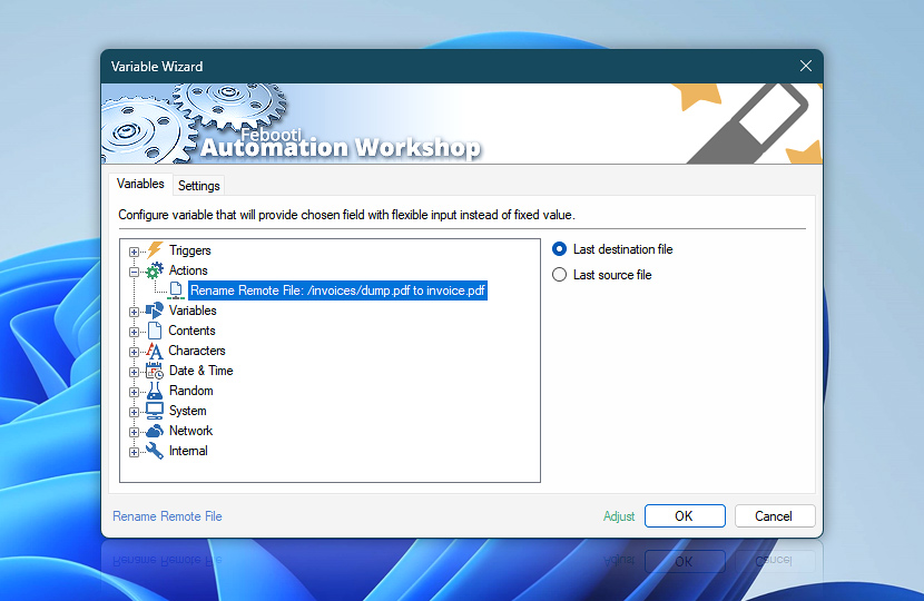 Variable Wizard · Rename Remote File