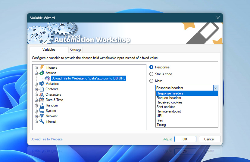 Variable Wizard · Upload File to Website