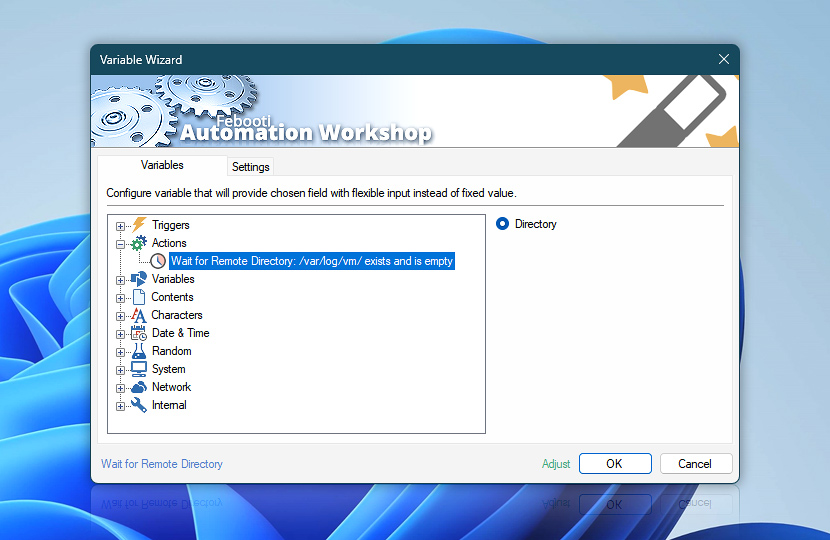 Variable Wizard · Wait for Remote Directory
