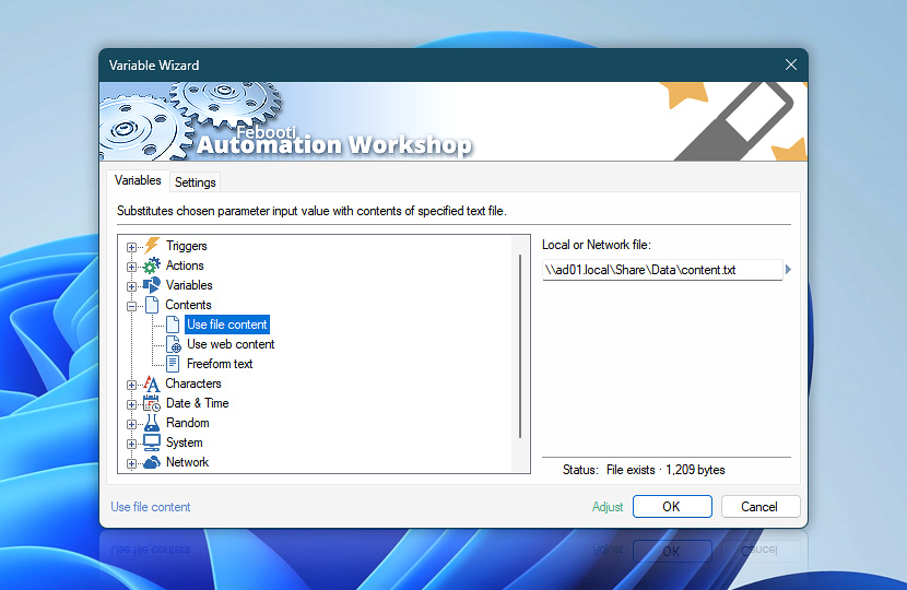 Variable Wizard · Use file content