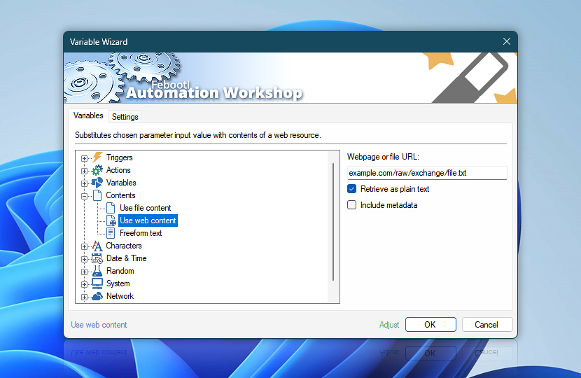 Variable Wizard · Use web content