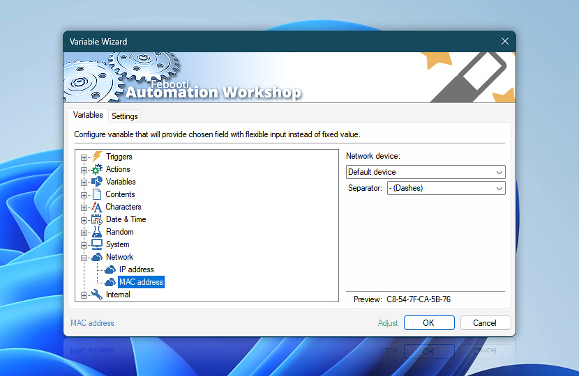 Variable Wizard · MAC address