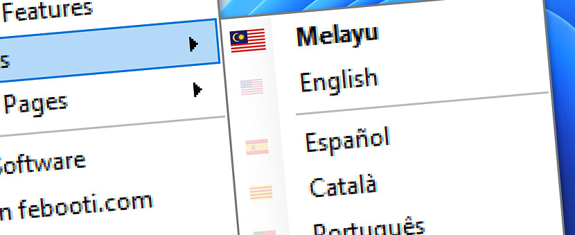 AW · Menu · Bahasa · Melayu