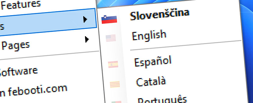 AW · Meni · Jeziki · Slovenščina